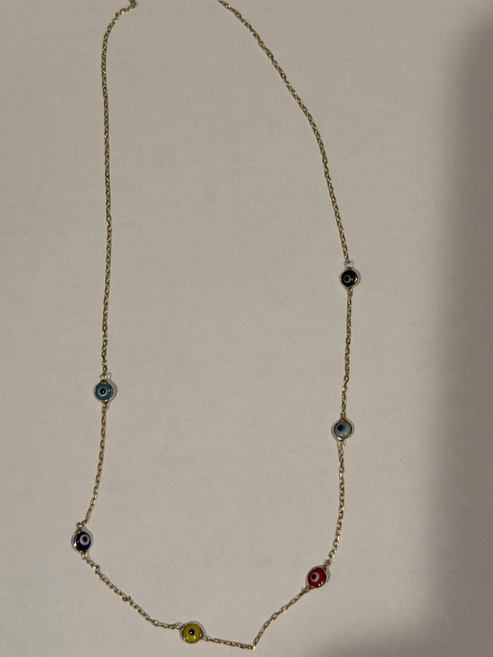 Gold Chain Necklace with Multicolor Evil Eye Charms - Women Jewelry